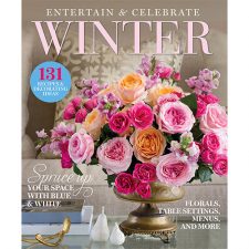 Hoffman Media Presents Winter 2022 Cover featuring pink flowers in a gold vase