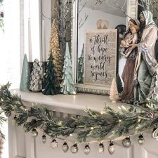 Christmas tree and garland decor on mantle